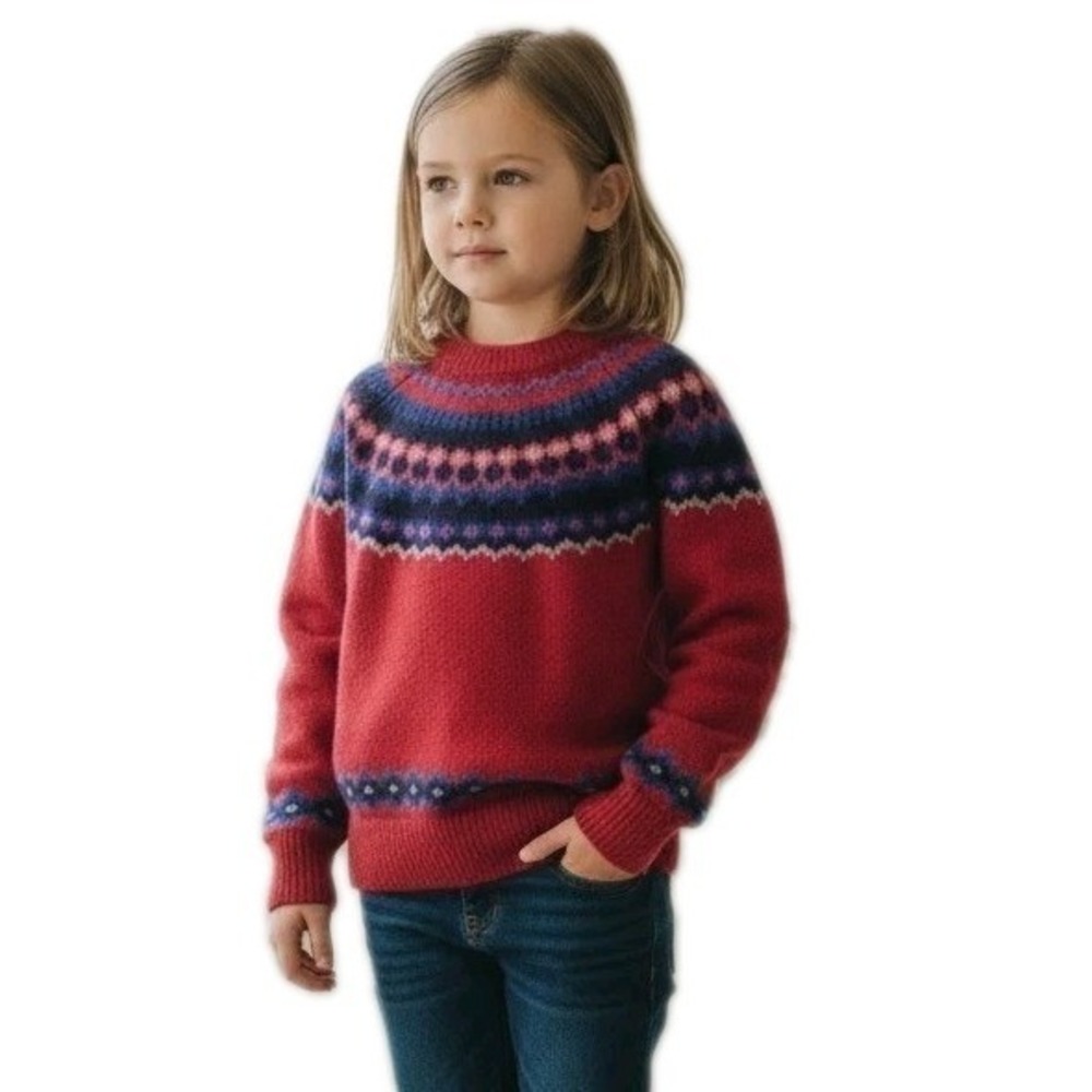 Preppy Crewcuts J.Crew Red Fair Isle Crewneck Sweater Back To School Retail $57‎